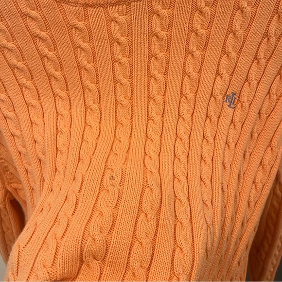 SOLD Vintage Ralph Lauren Cable Knit Sweater Orange Crewneck Julianna Cotton XL - Picture 4 of 7